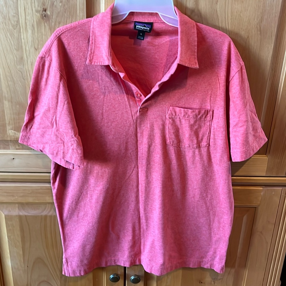 Patagonia orange pink Organic Cotton CORAL SHIRT mens Short Sleeve MED STY52776